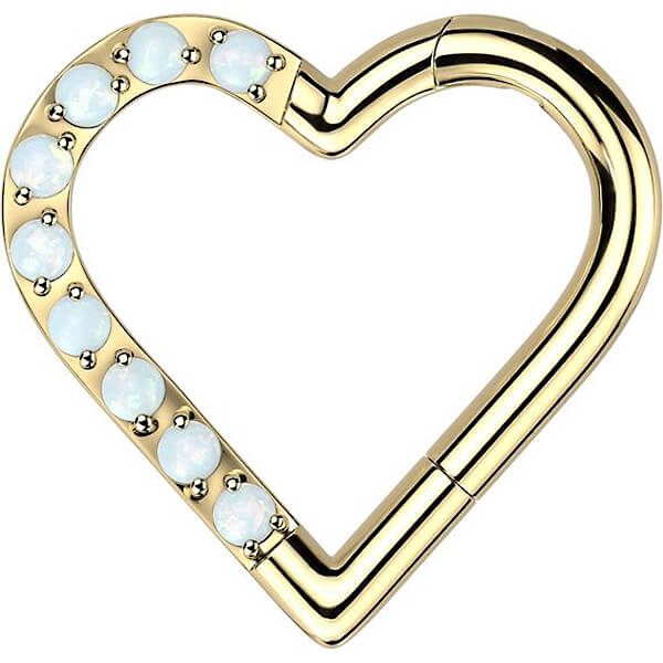 Titanio Anello Piercing  Cuore di opali Clicker