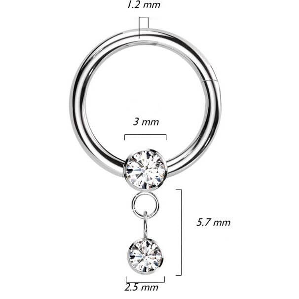 Titanio Anello Piercing Pendente con Zirconi Clicker