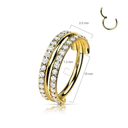 Titanio Anello Piercing Doppia linea di zirconi Clicker