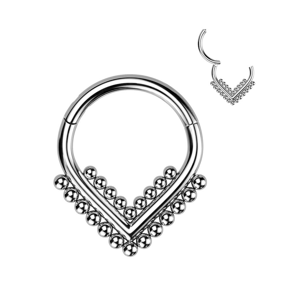 Titanio Anello Piercing Chevron motivo a sfere Clicker