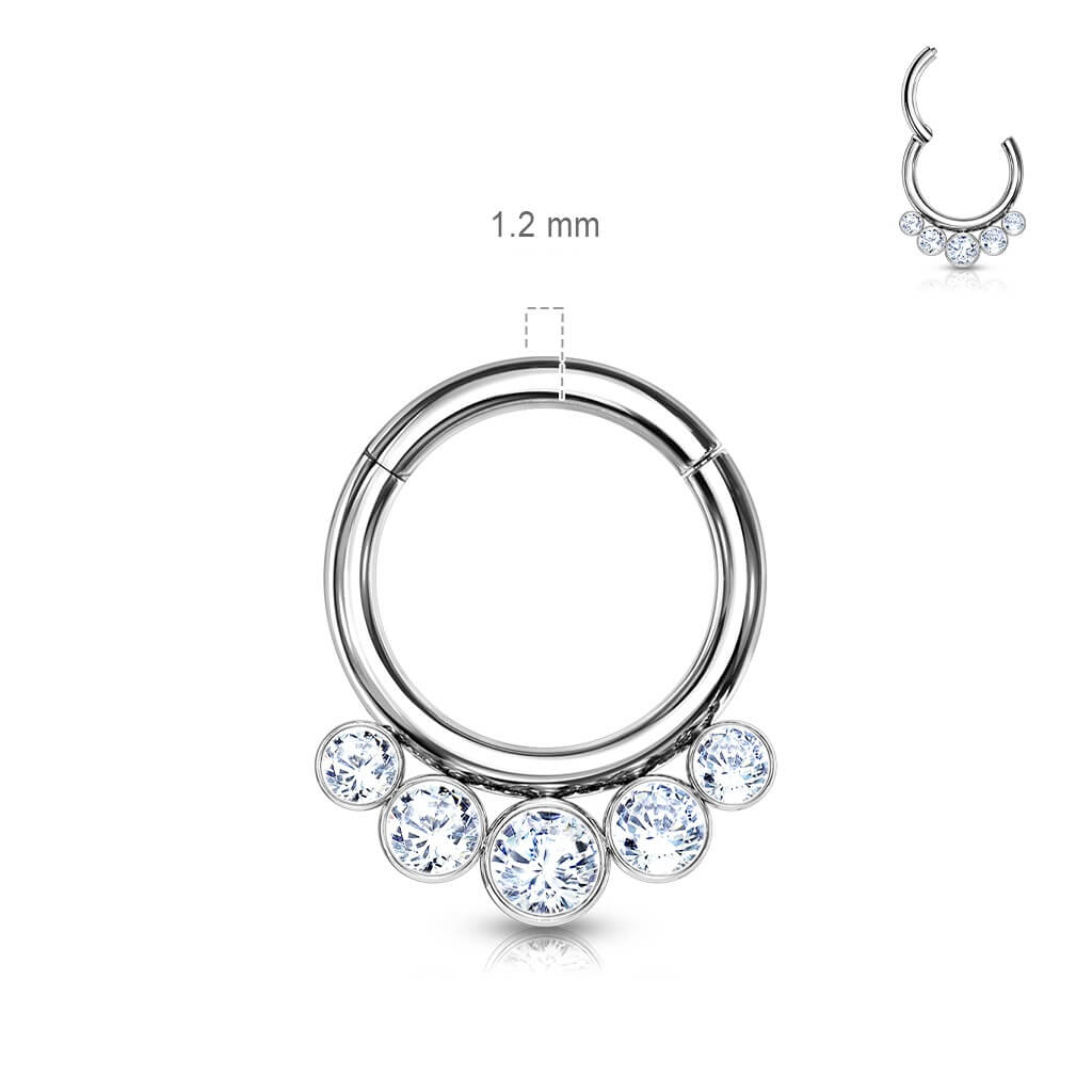 Titanio Anello Piercing 5 Zirconi Clicker