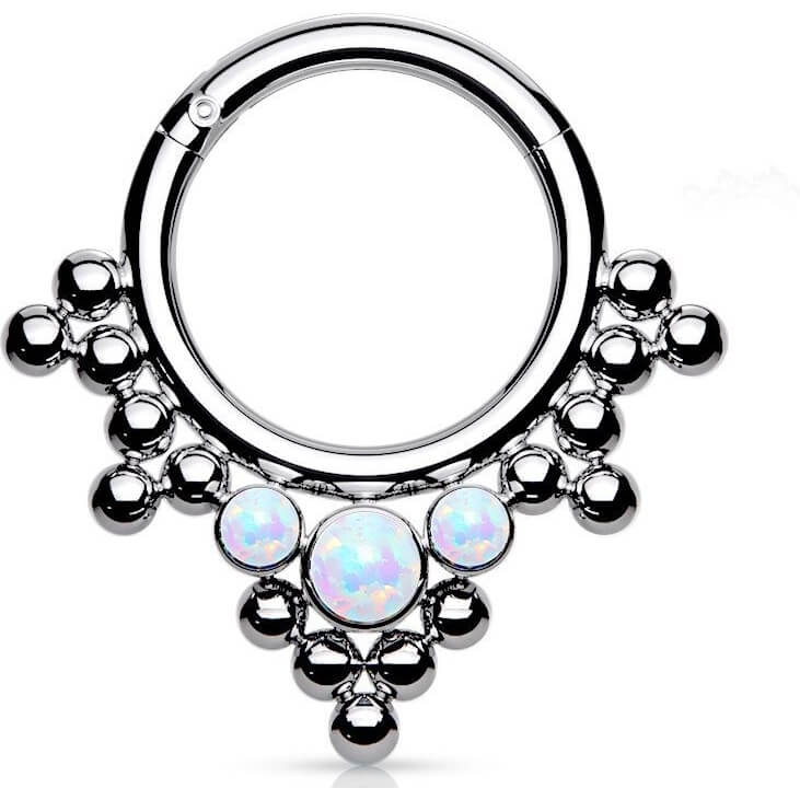 Titanium Ring Ball Opal Silver Clicker