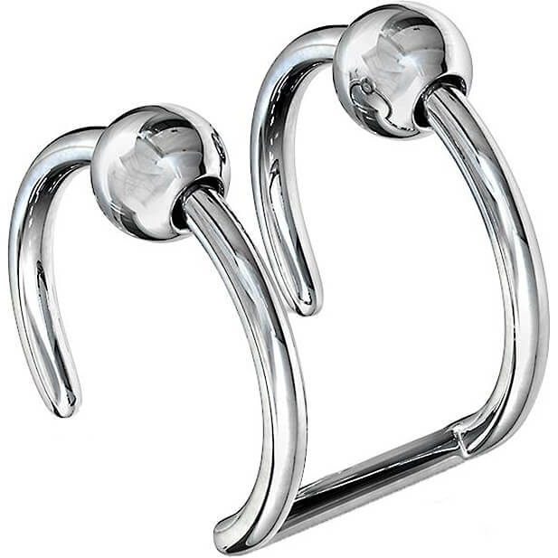 Oreja Falsa Anillo doble de plata con esferas Flexible