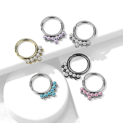 Anello Piercing 7 cilindri con zircone Pieghevole