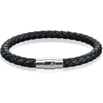 Bracelet Tressé Noir Fermoir Argent Aimant