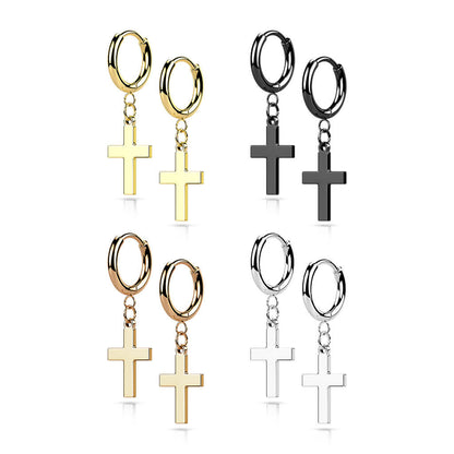 Boucle d'Oreille Pendentif Croix Cliqueur