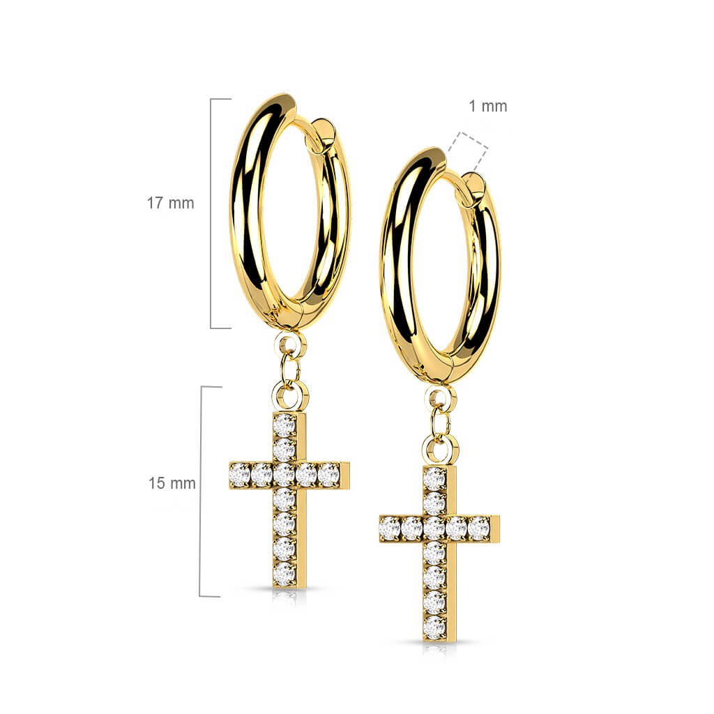 Boucle d'Oreille Pendentif Croix Zircone Cliqueur