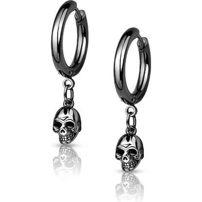 Boucle d'Oreille Pendentif Crâne Noir Cliqueur