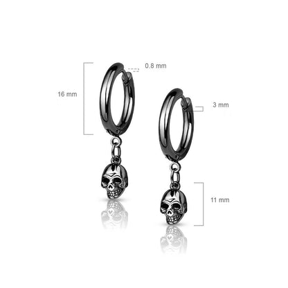 Boucle d'Oreille Pendentif Crâne Noir Cliqueur