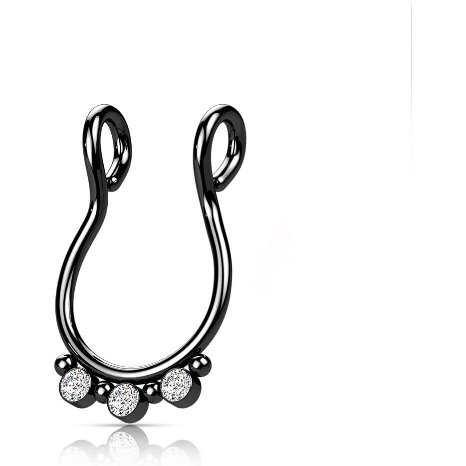 Faux Piercing au nez Septum 3 Zircone Plat Pliable