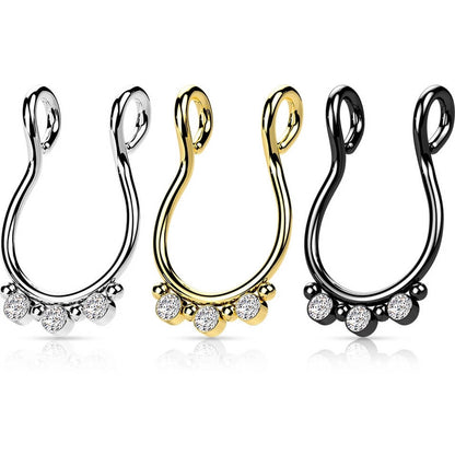 Faux Piercing au nez Septum 3 Zircone Plat Pliable