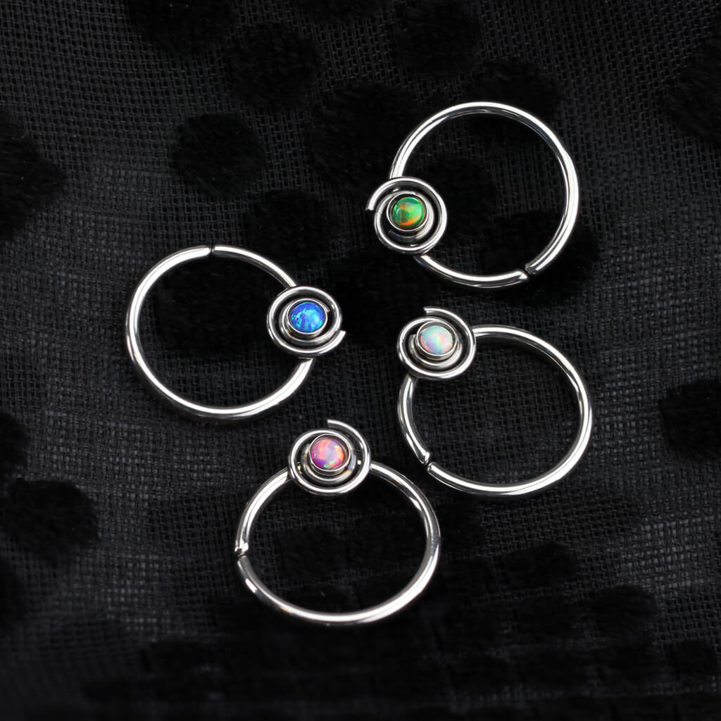 Anello Piercing Argento con opale tondo Pieghevole