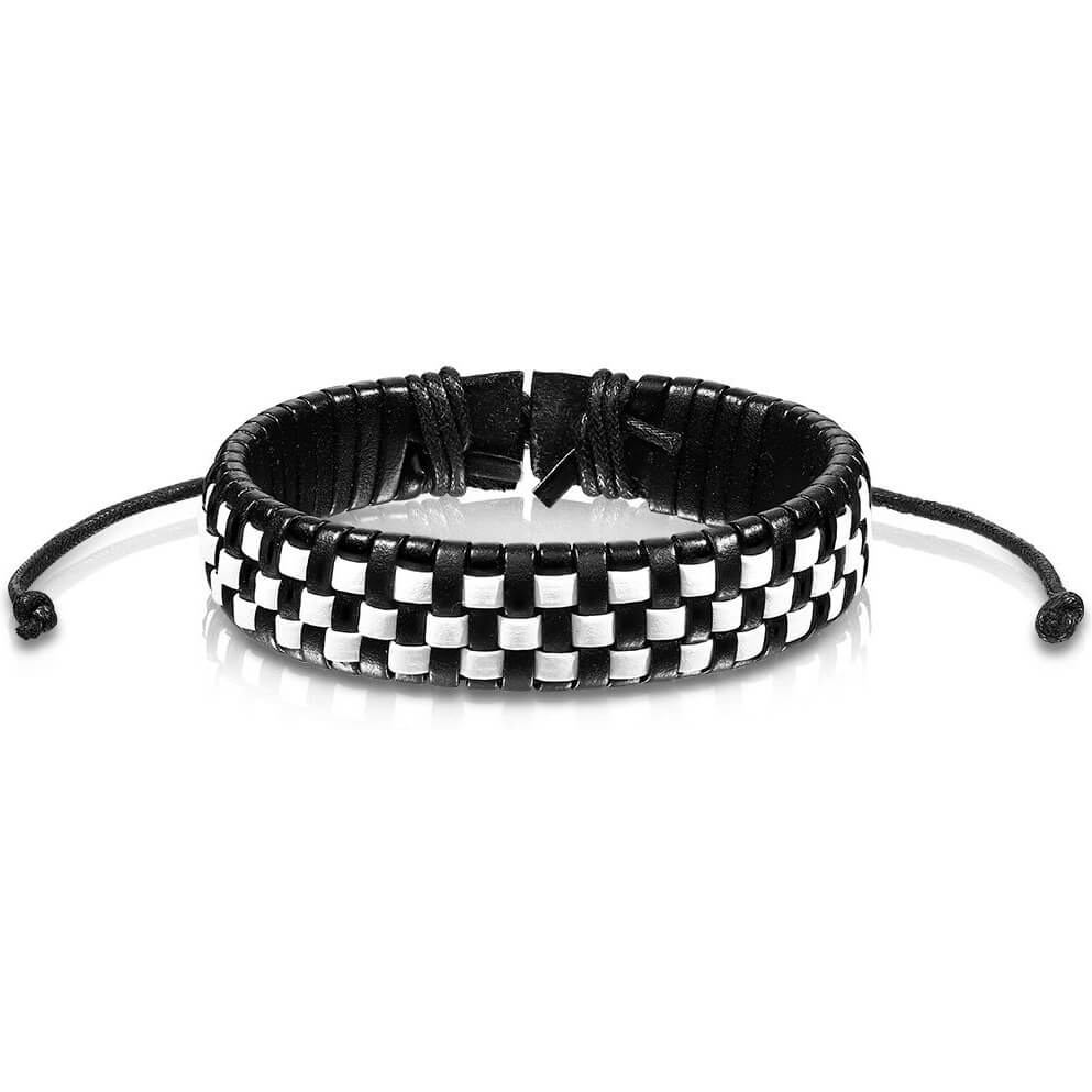 Bracelet Tressé Damier Noir Blanc