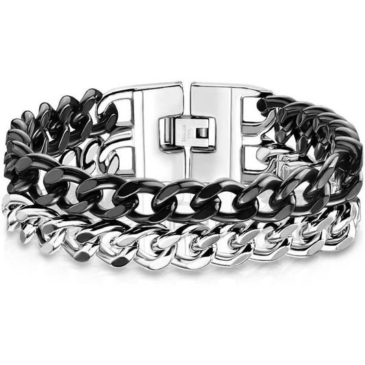 Bracelet Double Chaîne Noir Argent