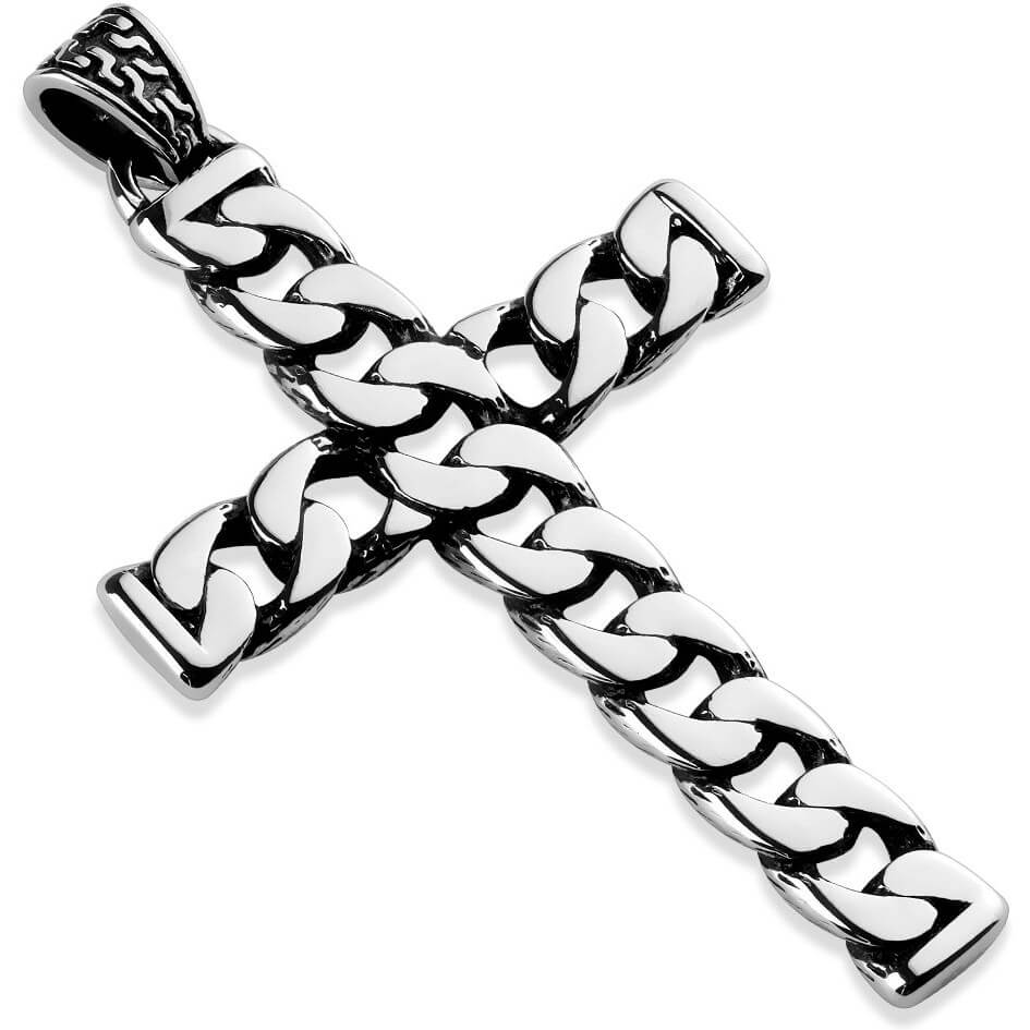 Collier Croix Motif Chaîne Argent