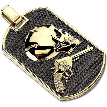 Dog Tag Skull Gun Gold