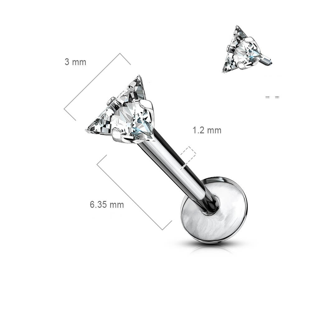 Titan Labret Dreieck Zirkonia Silber Innengewinde