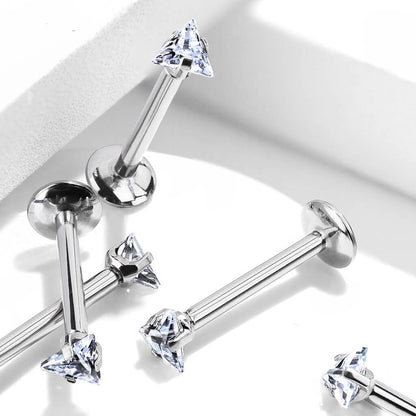 Titan Labret Dreieck Zirkonia Silber Innengewinde