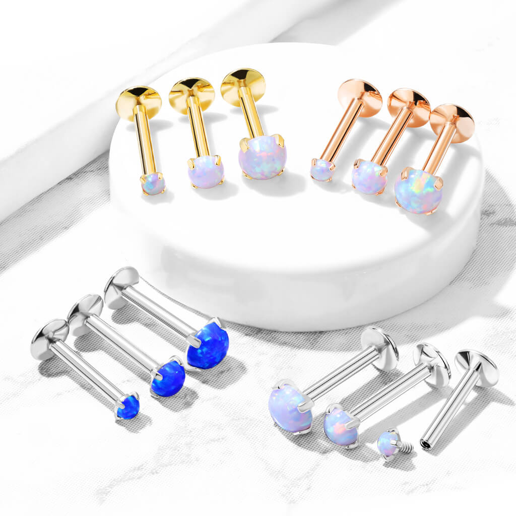 Titane Labret Bille Opale Argent Filetage Interne