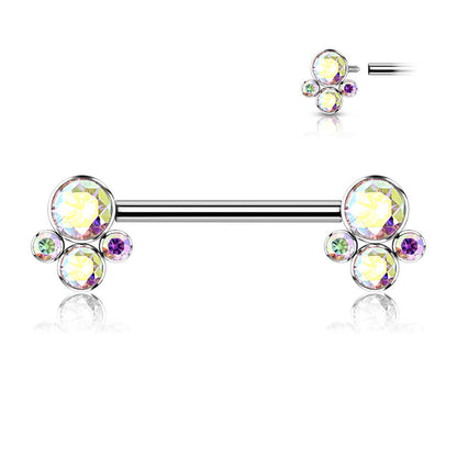 Titanio Piercing Capezzolo Argento con 4 zirconi Filettatura Interna