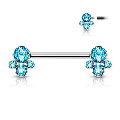 Titanio Piercing Capezzolo Argento con 4 zirconi Filettatura Interna