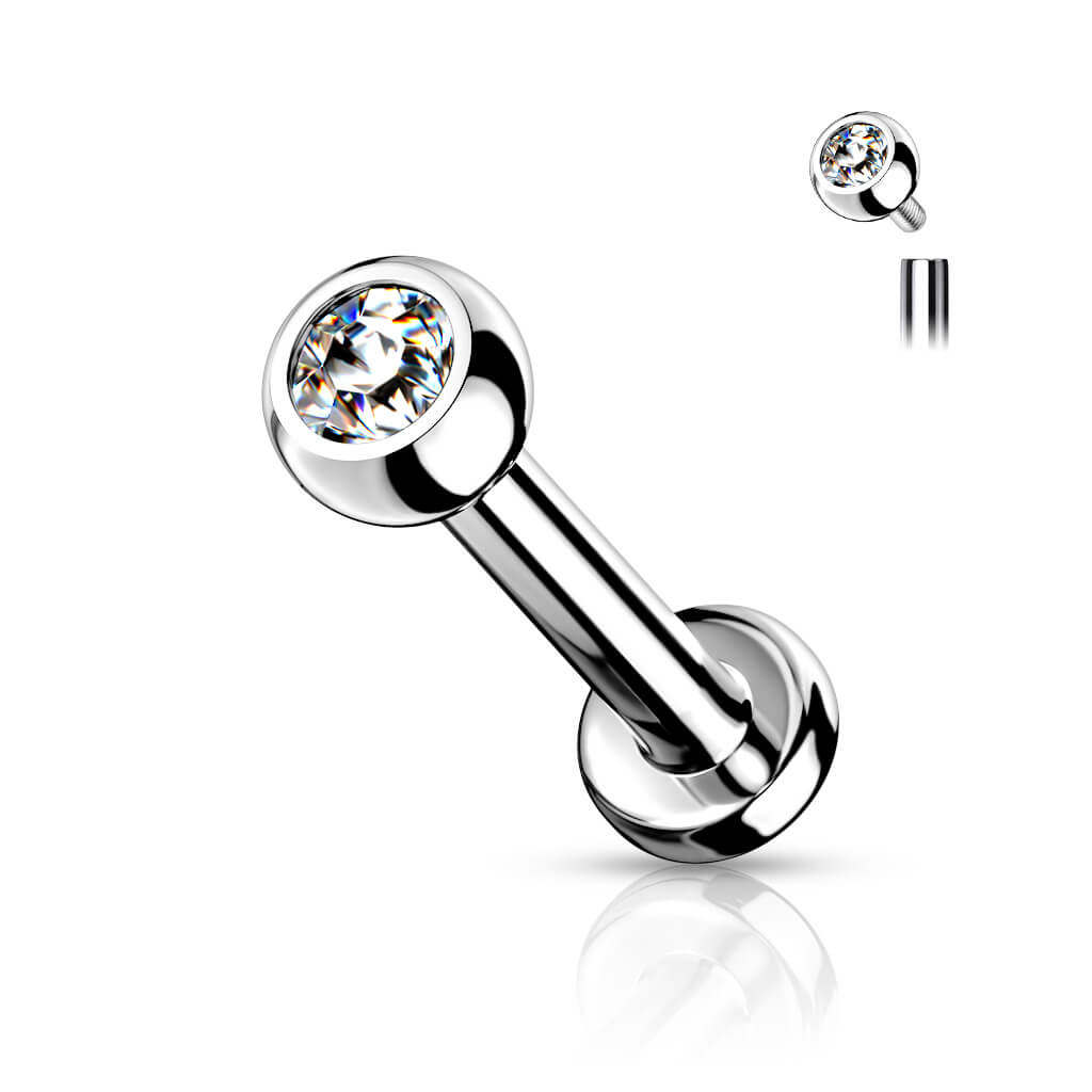 Titanio Bola Circonita Plata Rosca interna Labret