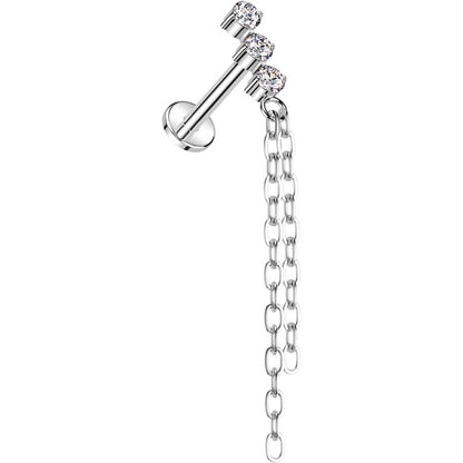 Titanium Labret 3 Zirconia Chain dangle Internally Threaded