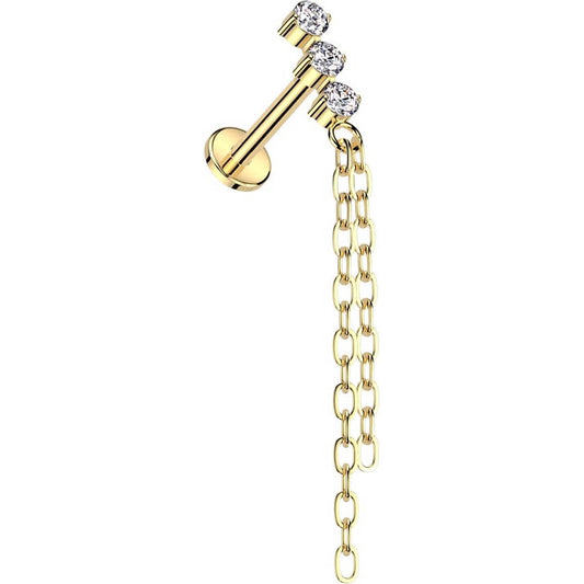 Titanium Labret 3 Zirconia Chain dangle Internally Threaded