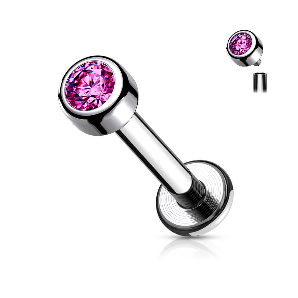 Titanio Labret Argento con zircone tondo Filettatura Interna