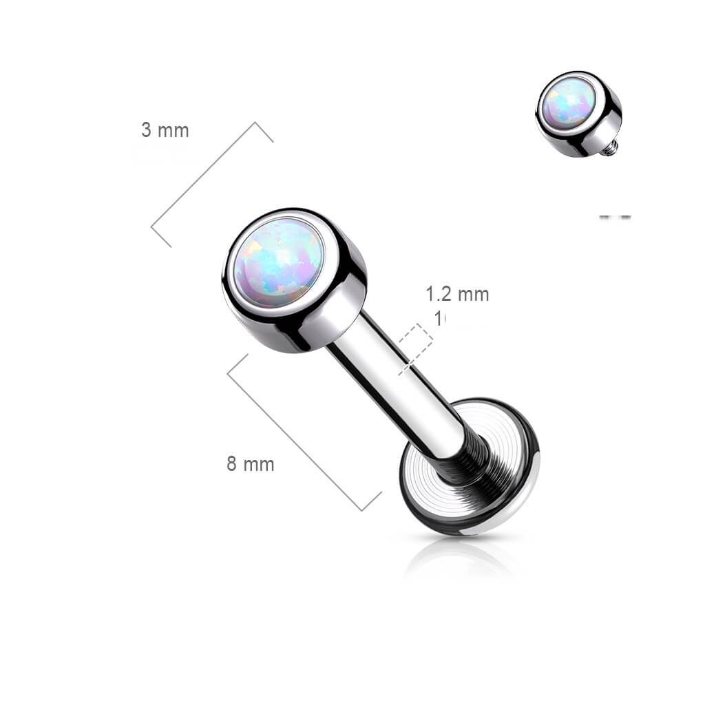 Titane Labret Opale Ronde Argent Filetage Interne