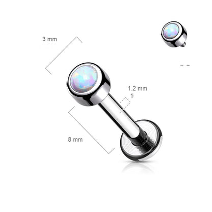 Titane Labret Opale Ronde Argent Filetage Interne