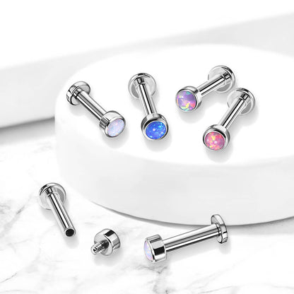 Titane Labret Opale Ronde Argent Filetage Interne