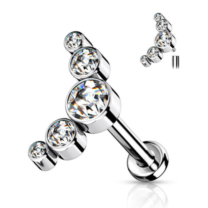 Titanio Labret 5 cilindri argento con zirconi Filettatura Interna