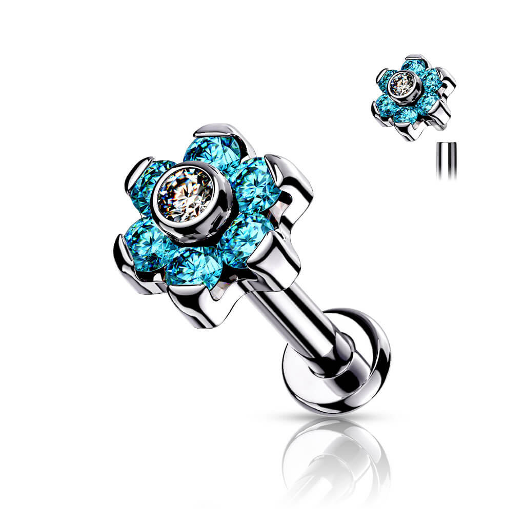 Titanio Flor Circonita Plata Rosca interna Labret