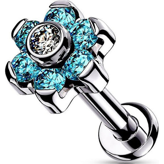 Titan Labret Blume Zirkonia Silber Innengewinde