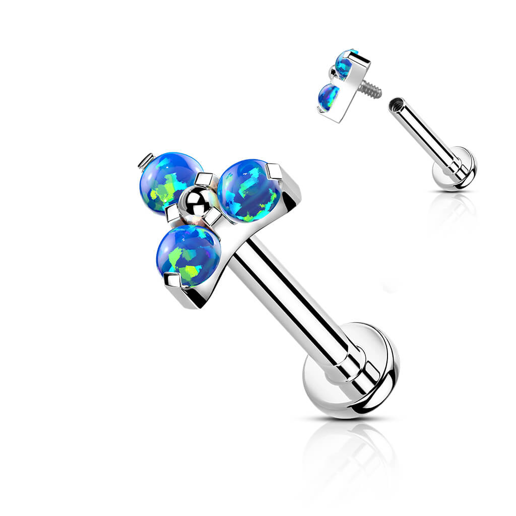 Titanium Labret Triangle Opal Silver Internally Threaded