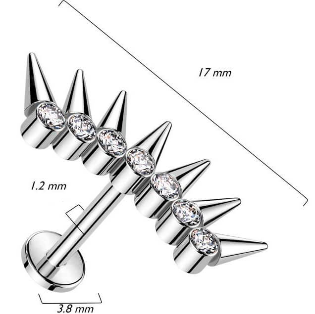 Titanium Labret spikes zirconia Internally Threaded