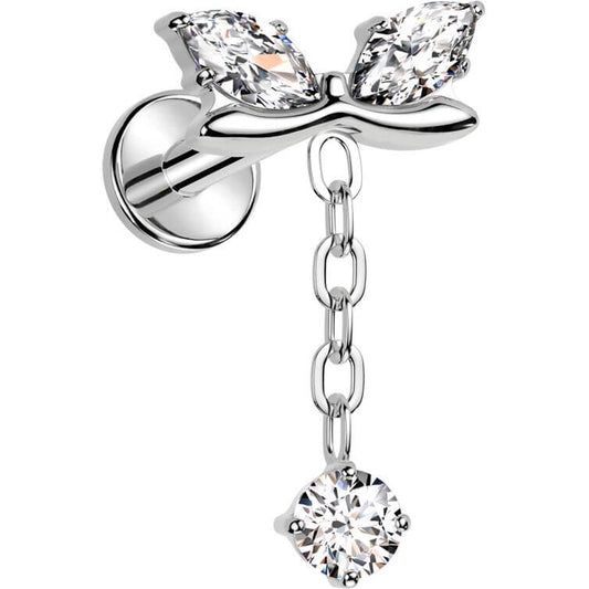 Titanium Labret bow dangle zirconia Internally Threaded