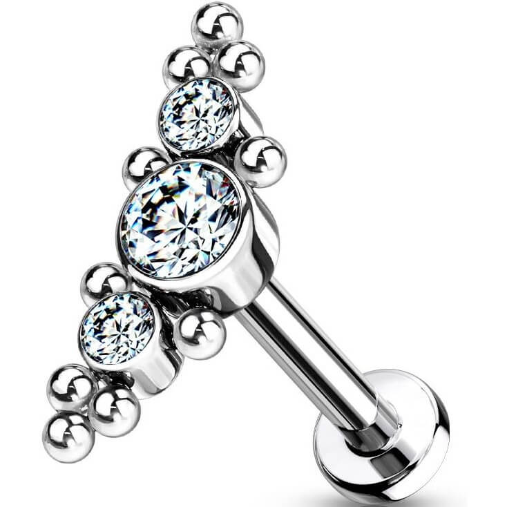 Titanio 3 Circonita Plana Plata Rosca interna Labret