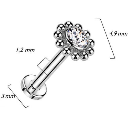 Titanium Labret beaded ball zirconia Internally Threaded