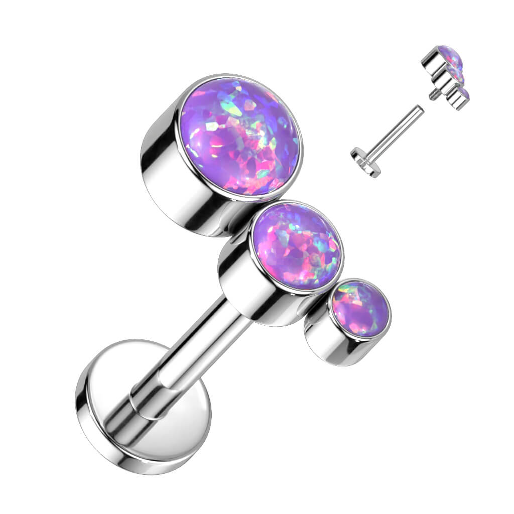 Titanium Labret 3 Opal Silver Internally Threaded