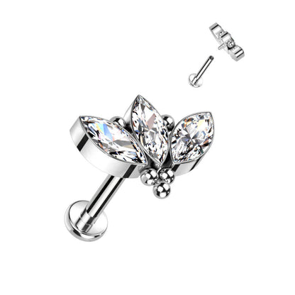 Titane Labret 3 Marquises Zircone Argent Filetage Interne