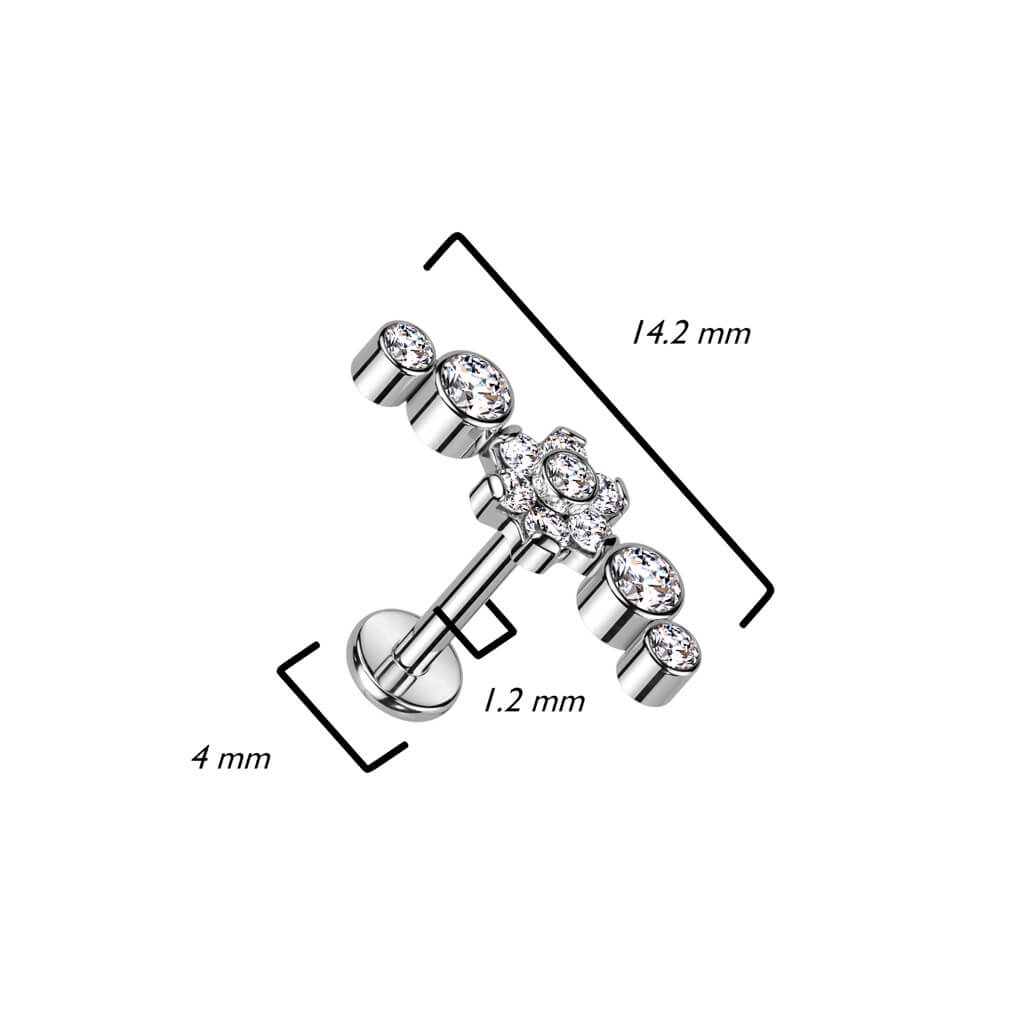 Tytan labret kwiatek z cyrkoniami gwint wewnętrzny