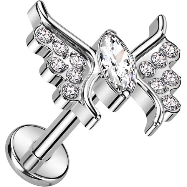 Titanium Labret Butterfly Zirconia Internally Threaded