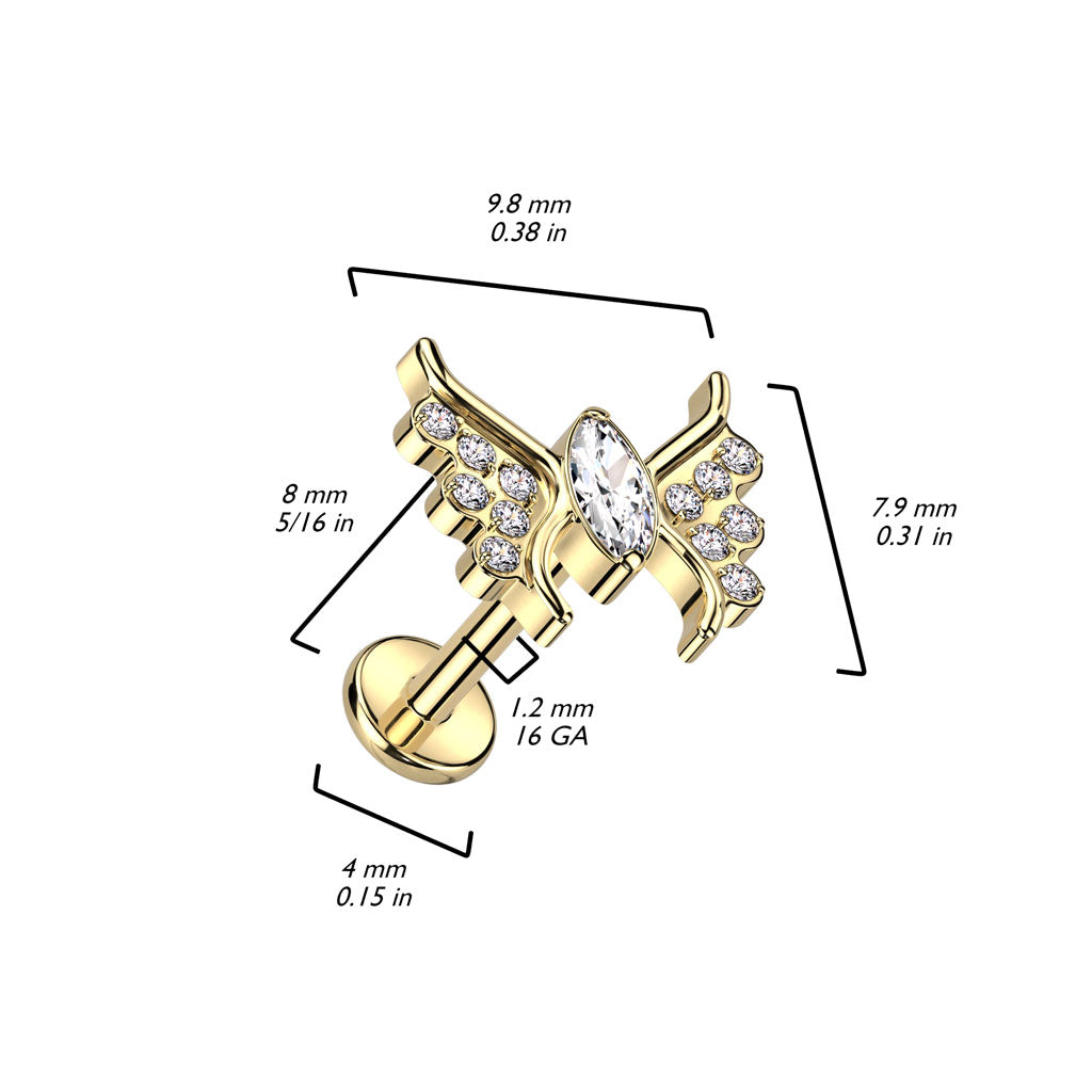 Titanio Mariposa con circonitas Rosca interna Labret