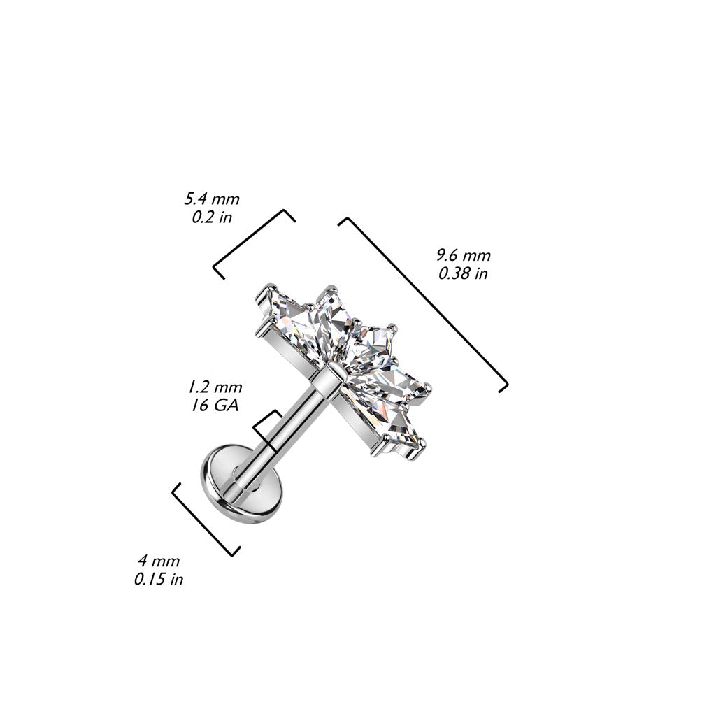 Titanio Labret Ventaglio a 5 zirconi Filettatura Interna