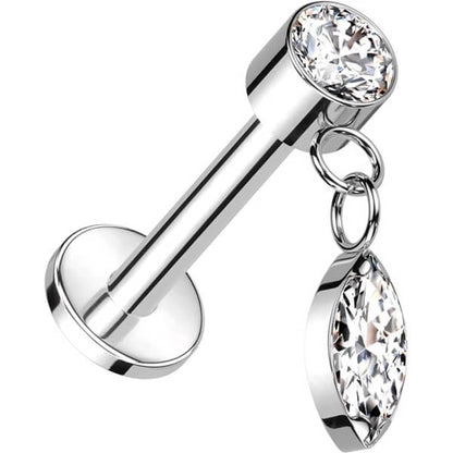 Titanium Labret Marquise Cut dangle Zirconia Internally Threaded