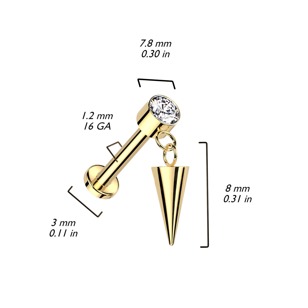 Titanium Labret Spike Zirconia Internally Threaded