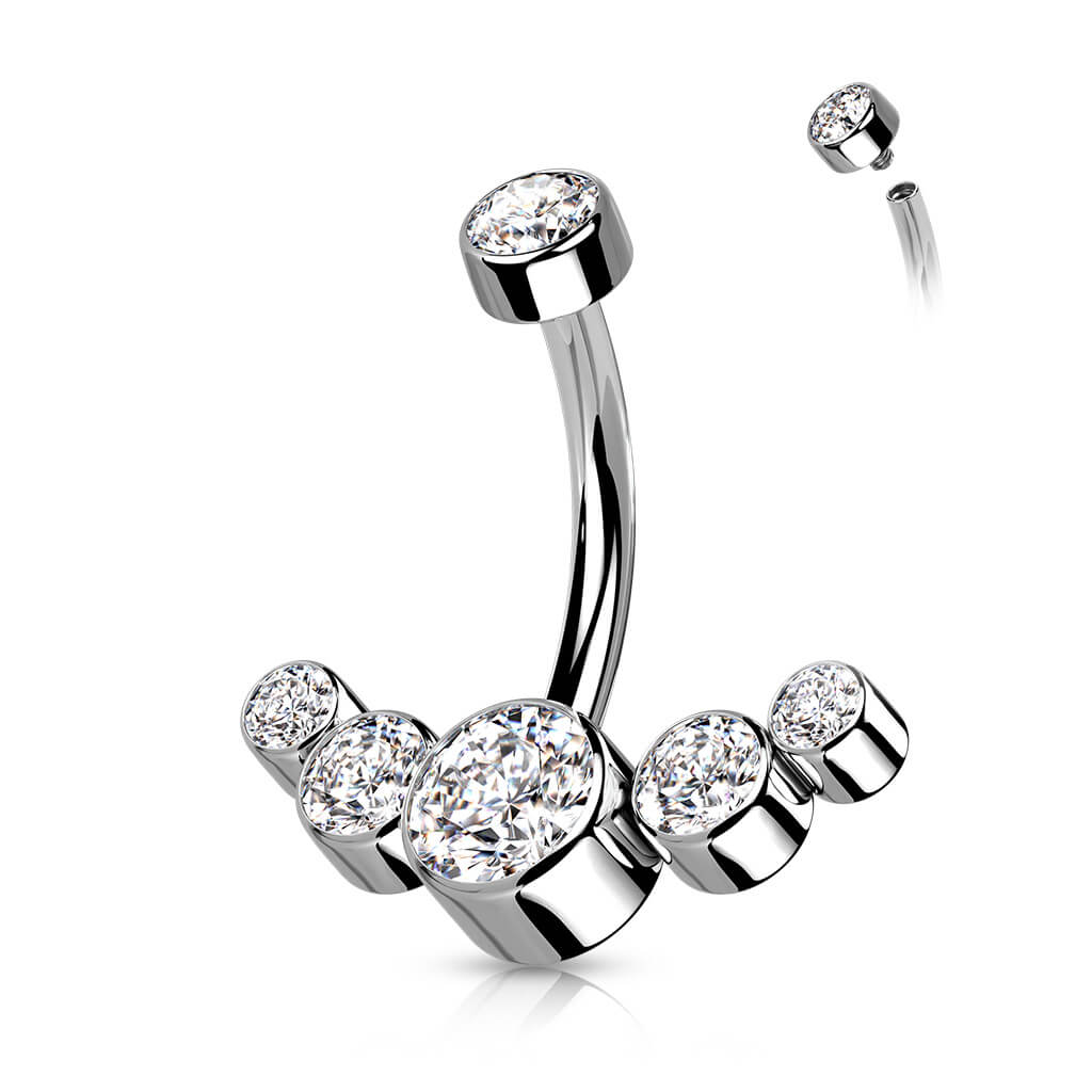 Titanio Piercing ombligo 5 Circonita Plata Rosca interna