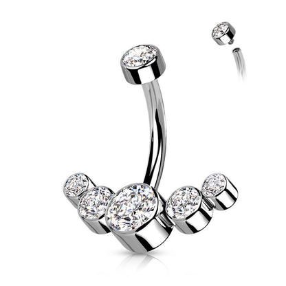 Titanio Piercing ombligo 5 Circonita Plata Rosca interna